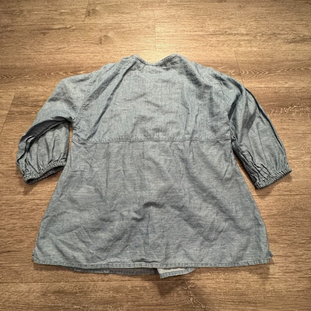 Lucky Brand Top Womens Medium Blue Chambray Denim Tunic Top Blouse Peasant Adult